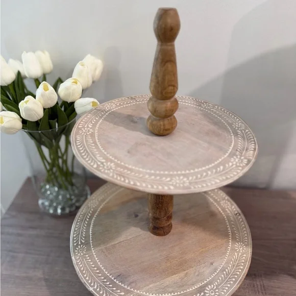 Handmade Wooden Two-Tier Display Stand with White Detailing - Picture 3 of 8